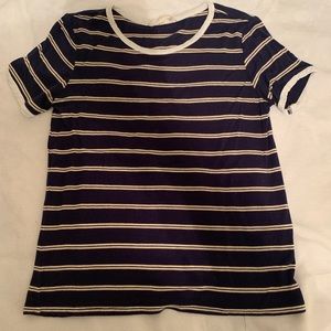 navy white and yellow striped shirt